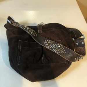 Tylie Malibu Brown Suede Crystal Studded Bag